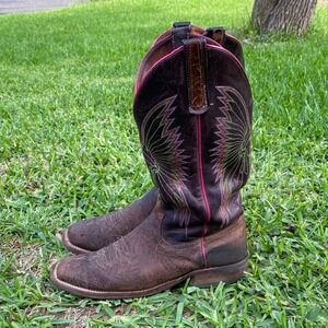 Anderson Bean Womens Brown Purple Embroidered Western Boots 9209L Square Toe